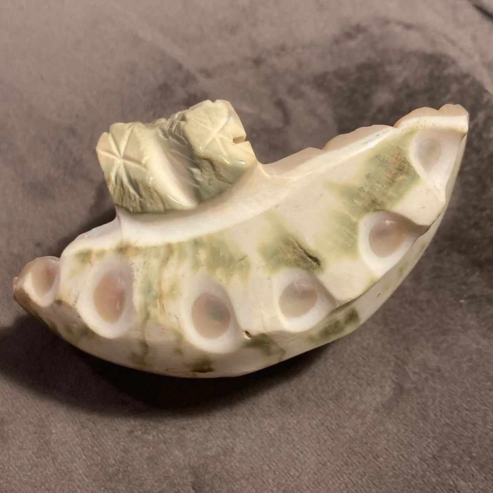 Antique Carved Green Turbo Shell Basket - Picture 8 of 9